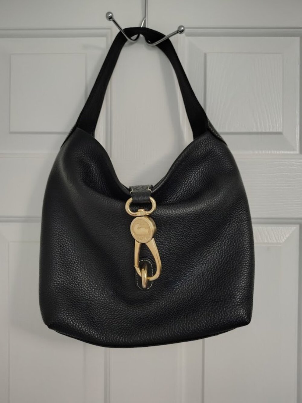 Dooney & Bourke Black Pebbled Leather Hobo Shoulder Bag Gold Hardware